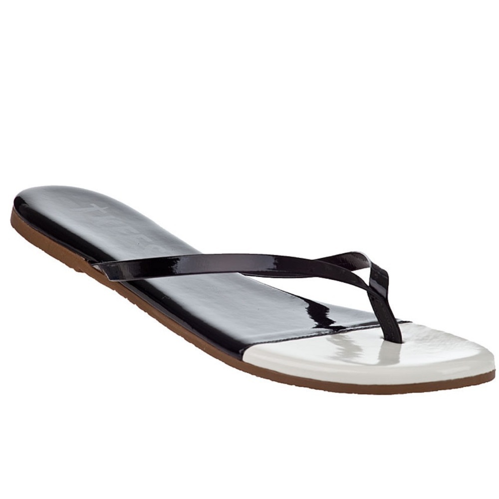 TKEES French Tips Thong Sandals Leather Flip Flop Black White Patent Shoes Soft